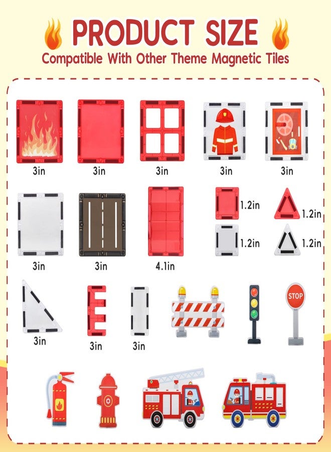 VANLINNY Magnetic Tiles, Firetruck Toys 3-5 Years Old, Fire Trucks for Toddlers 3-5, Magnetic Building Blocks for Kids, STEM Educational Construction Toys for Toddlers, Xmas Birthday Gifts for Boys and Girls - Image 5